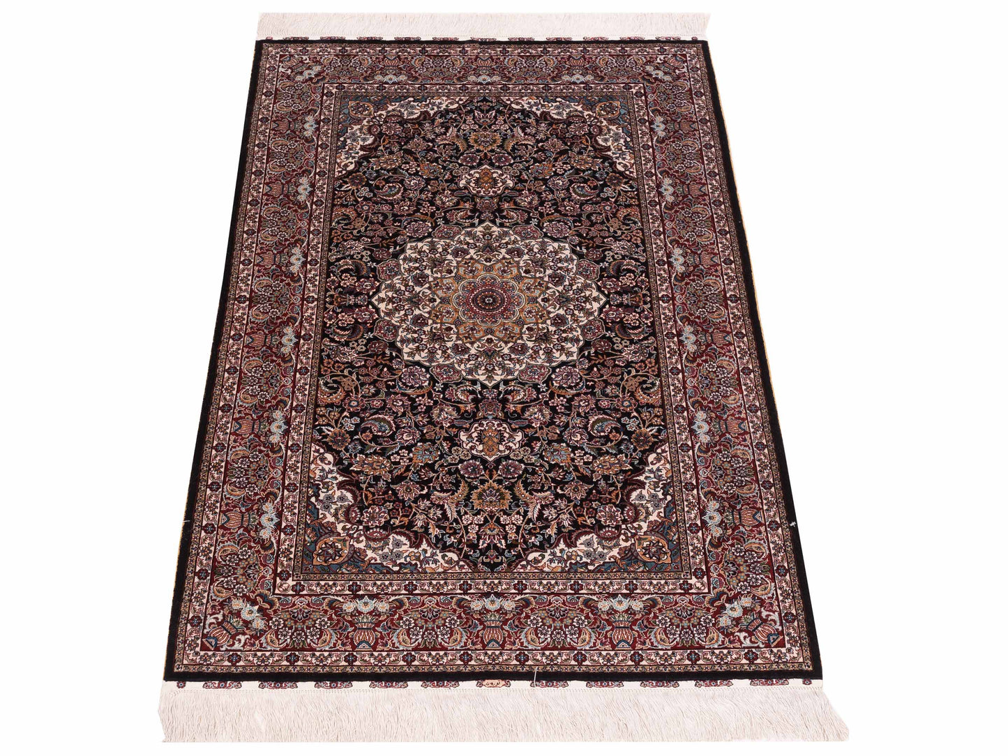 Pure Silk 122095 Navy Red 3.1x5.1 Hand Knotted Rug