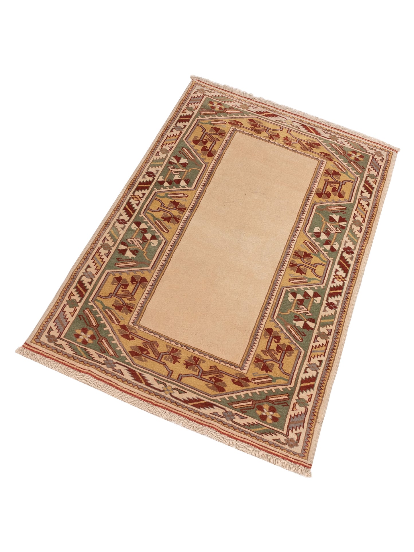 Milas 146234 Ivory Green 4x6.11 Hand Knotted Rug