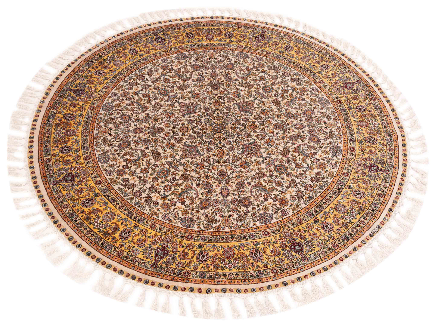 Pure Silk 125322 Ivory Gold 5x5 Hand Knotted Rug