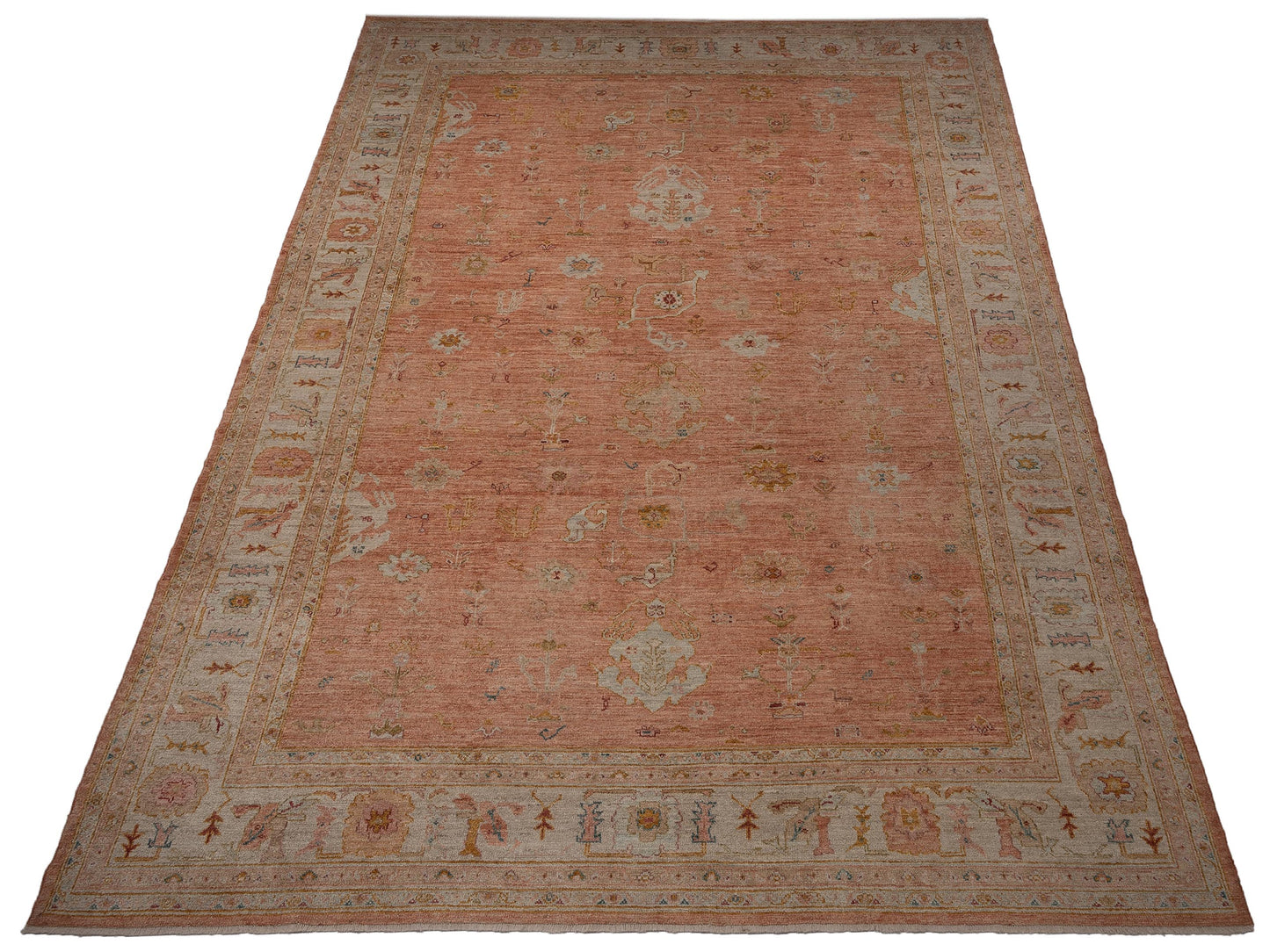 Angora Oushak 148231 Pink Ivory 12.2x17.6 Hand Knotted Rug