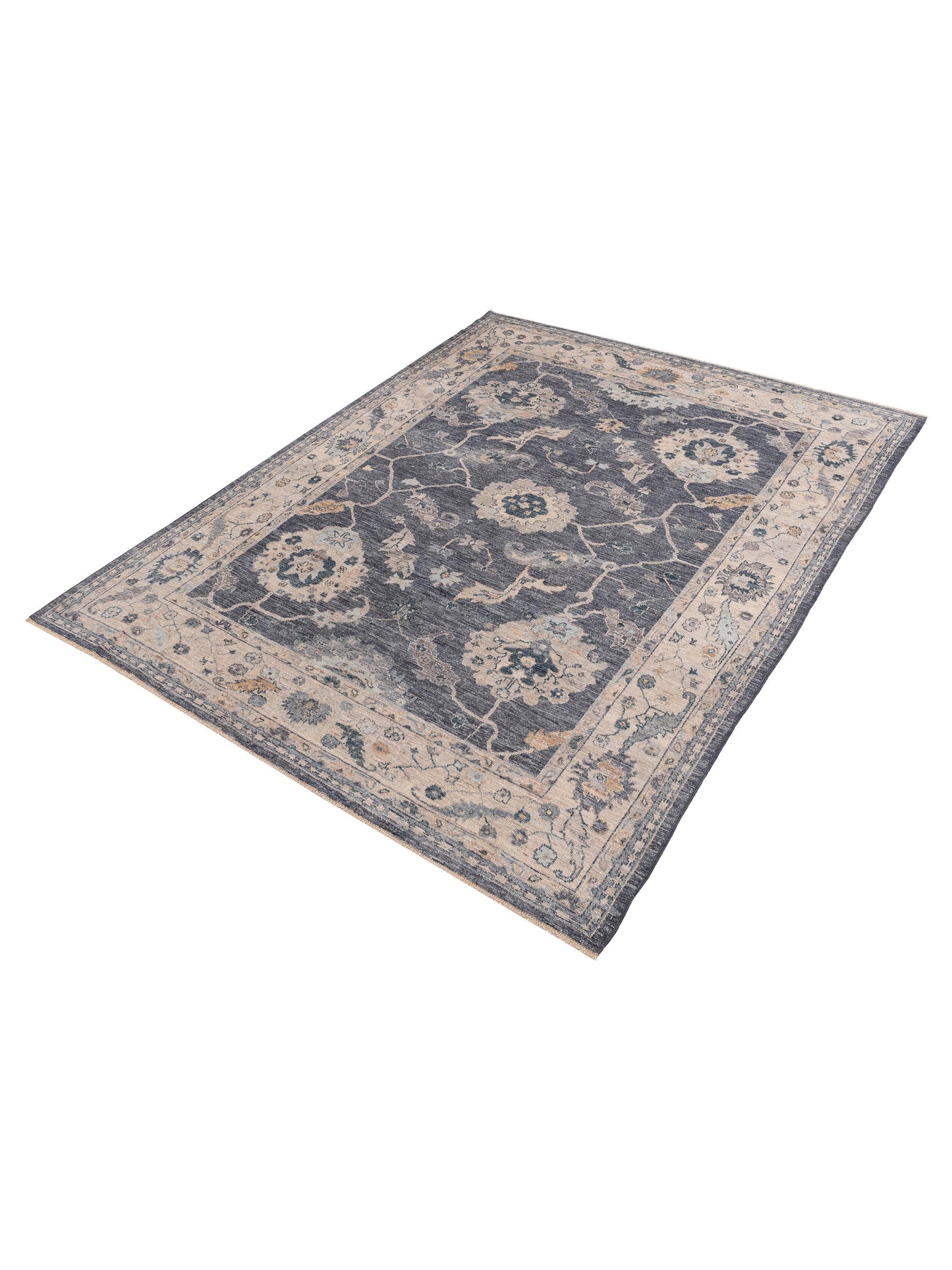 Angora Oushak 154988 Blue Ivory 8.11x11.4 Hand Knotted Rug