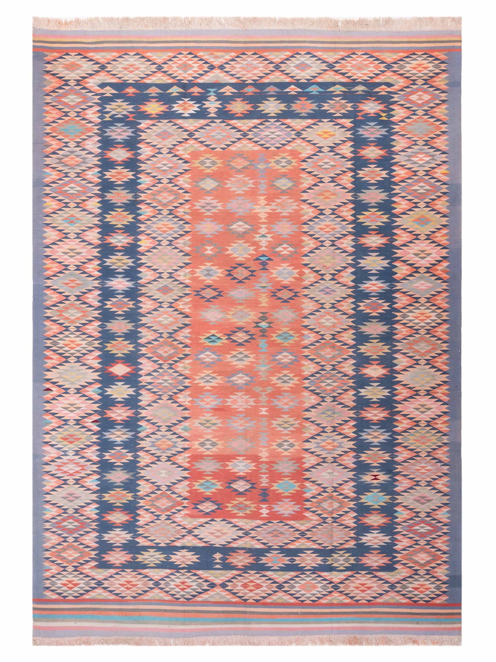 Nomad Old Afghan Dhurrie  Blue Pink Traditional