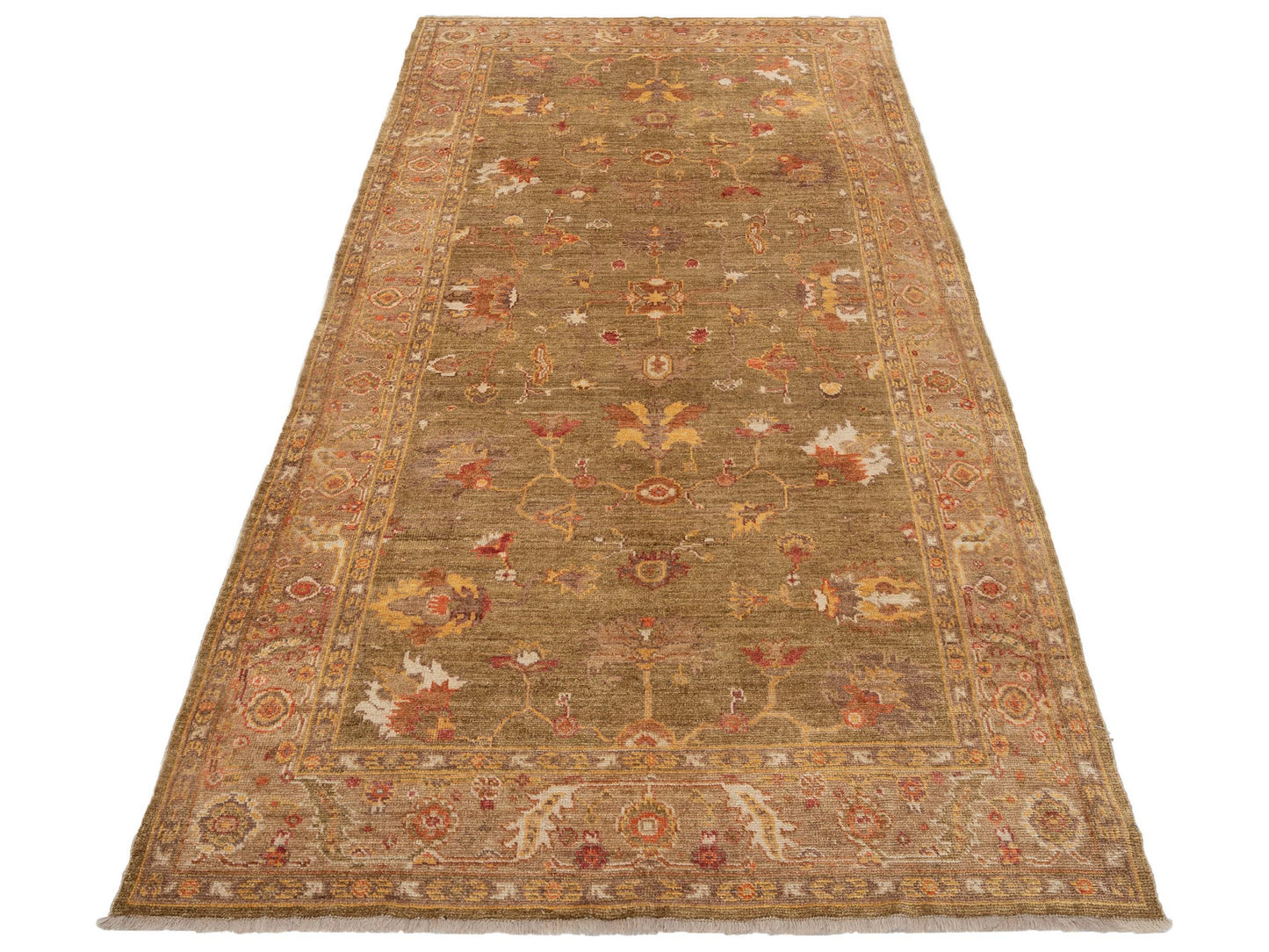 Angora Oushak 109650 Green Light Brown 6.3x12.4 Hand Knotted Rug