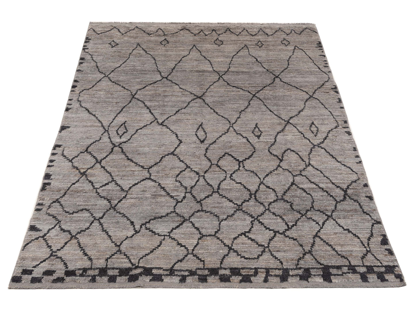 Berber Aspendos Gray Black 6.7x9.8 Hand Knotted Rug
