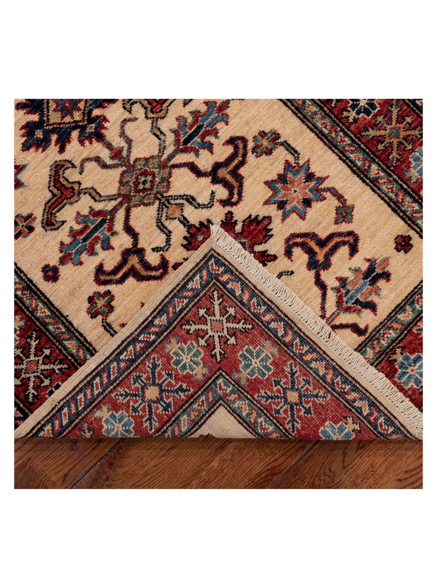 Artisan Kazak 152840 Ivory Red 2.9x9.4 Hand Knotted Rug