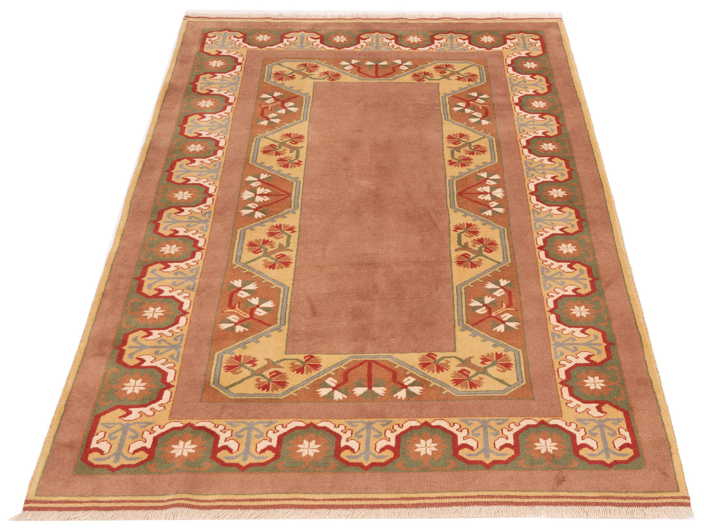 Milas 146237 Brown Green 5.2x8.3 Hand Knotted Rug