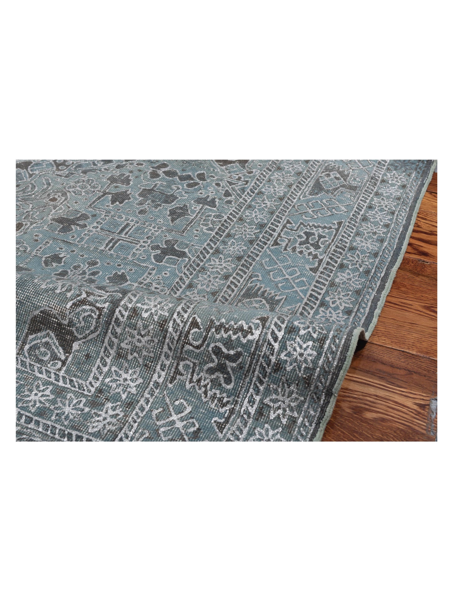 Vintage 120949 Gray Blue 6.8x9.6 Hand Knotted Rug
