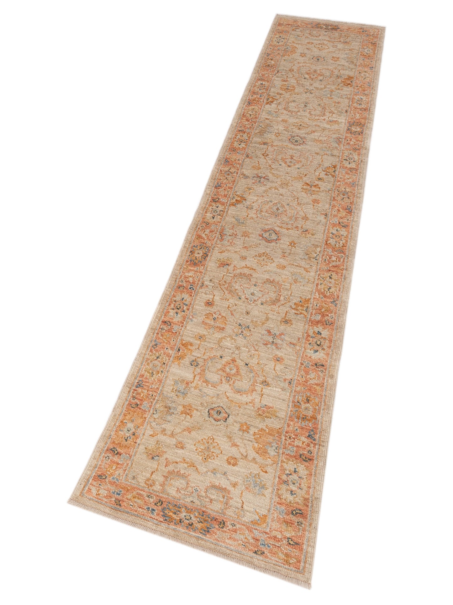 Angora Oushak 149605 Ivory Rust 2.6x12.1 Hand Knotted Rug