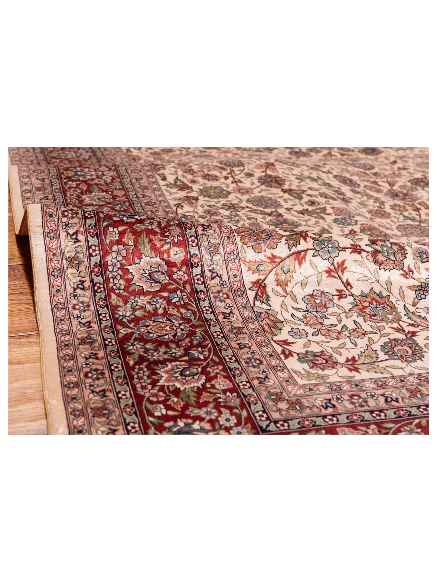 Pure Silk 109839 Ivory Red 5.7x8.1 Hand Knotted Rug
