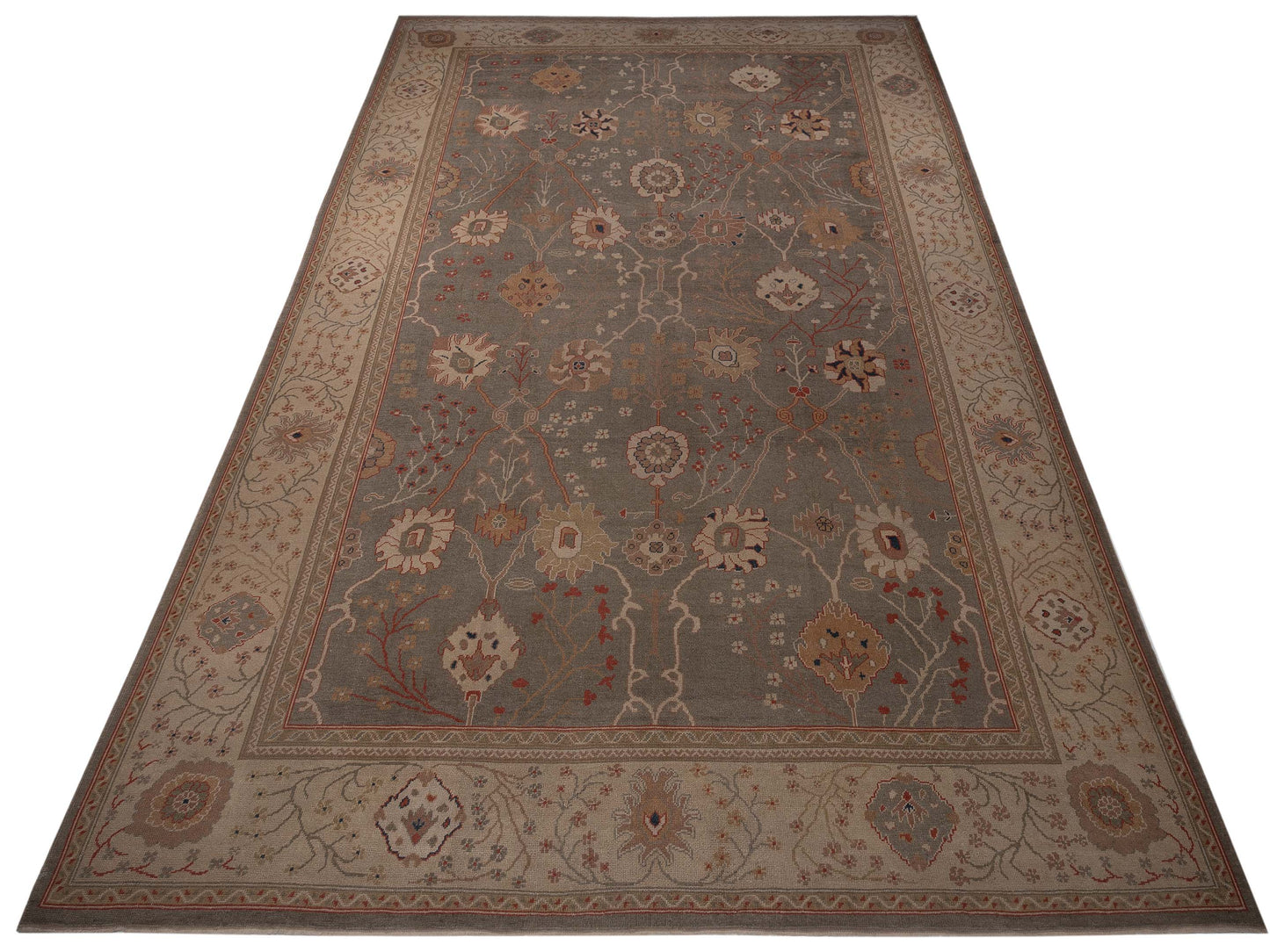 Anadol Oushak 97383 Silver Ivory 12.6x19.4 Hand Knotted Rug