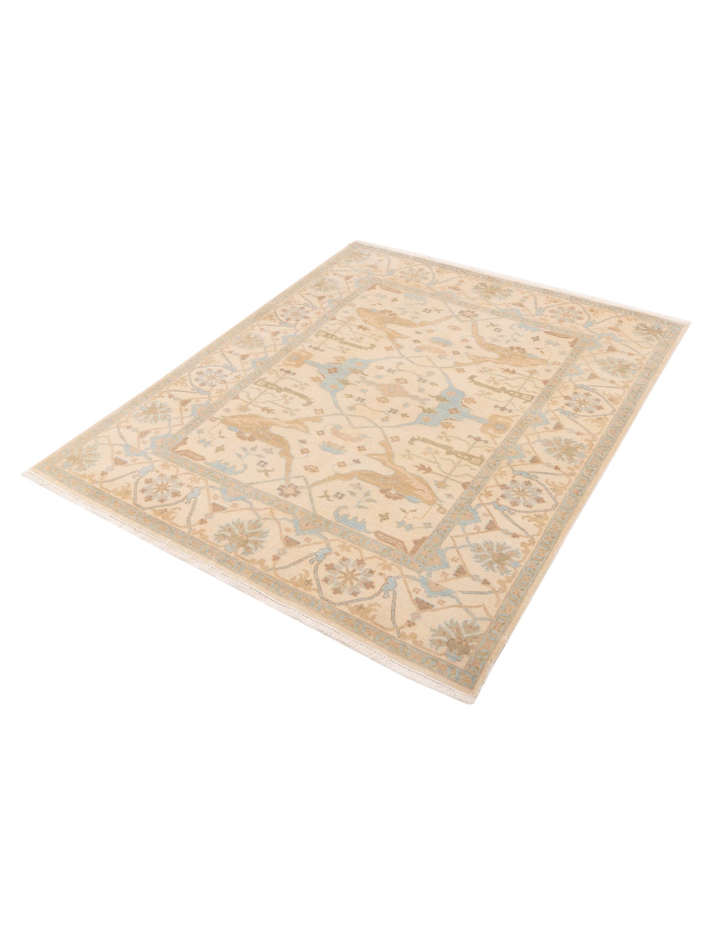 Oushak Shah 119528 Ivory Cream 8x9.10 Hand Knotted Rug