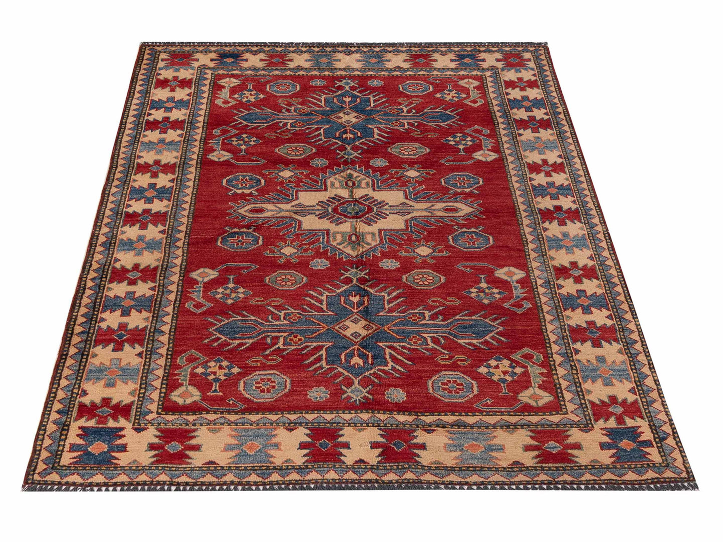 Kazak 999182 Red Beige 4.5x6.2 Hand Knotted Rug