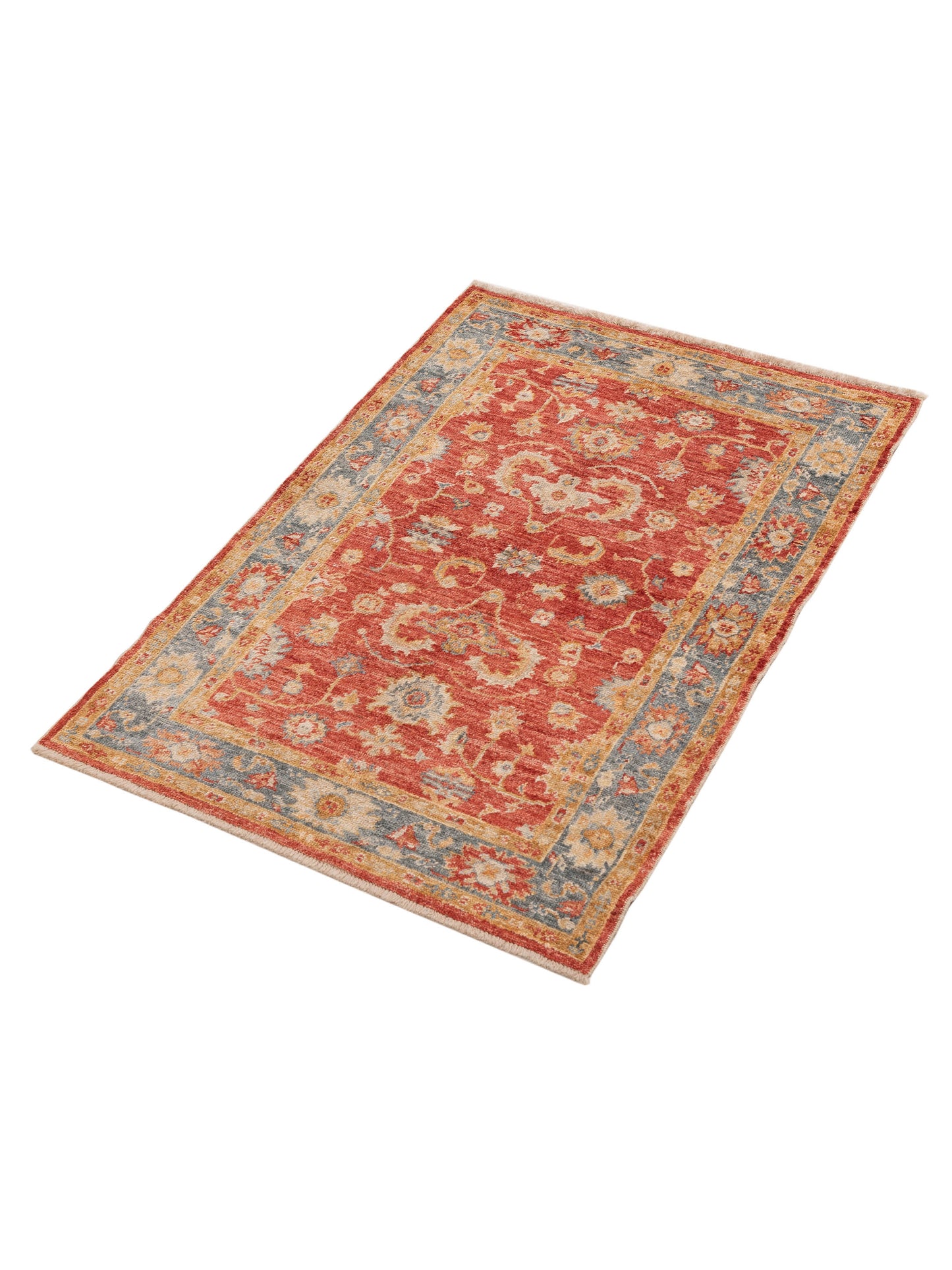 Angora Oushak 152445 Red Blue 4x5.10 Hand Knotted Rug