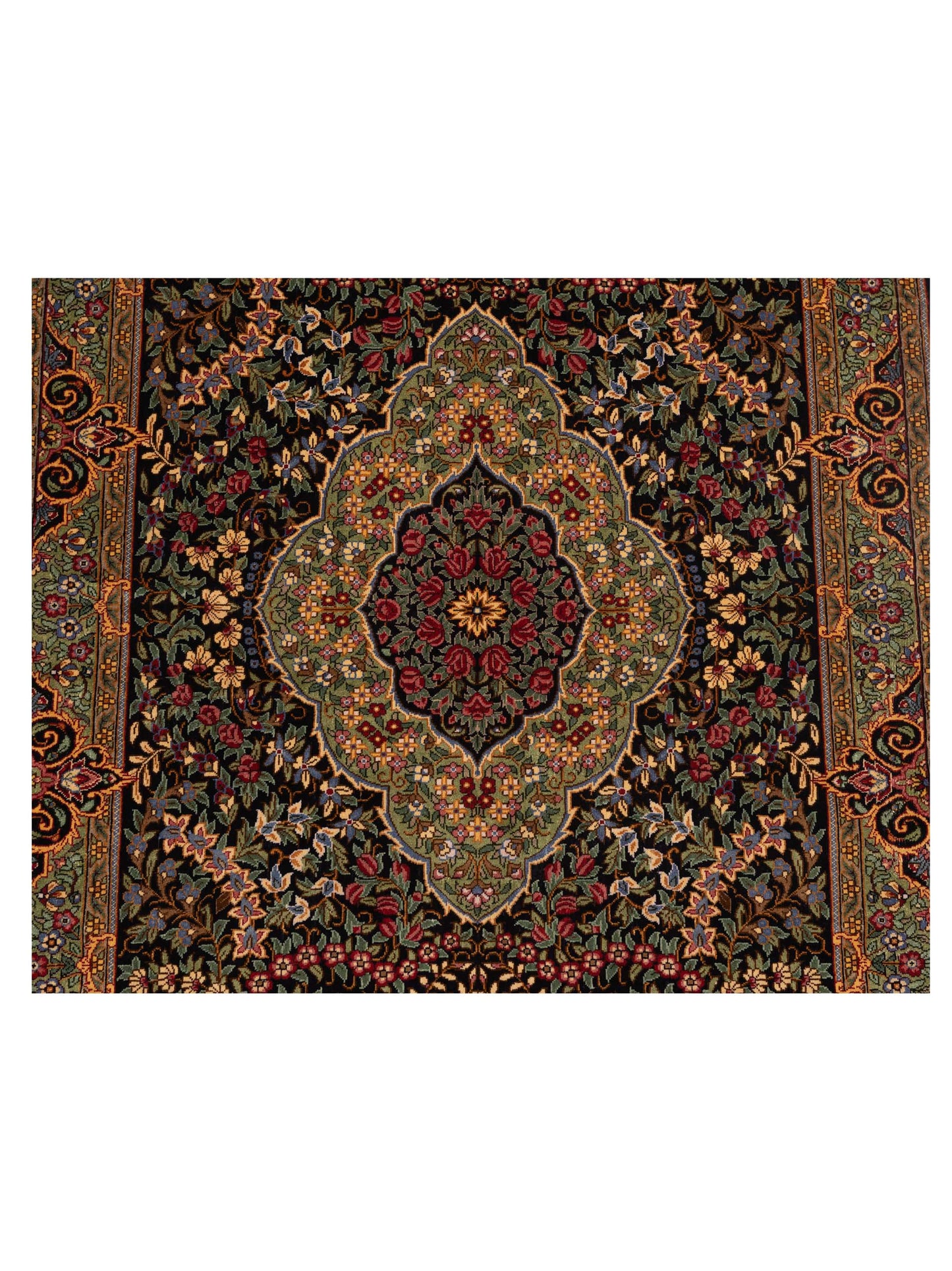 Pure Silk 122115 Black Green 2.4x4.1 Hand Knotted Rug