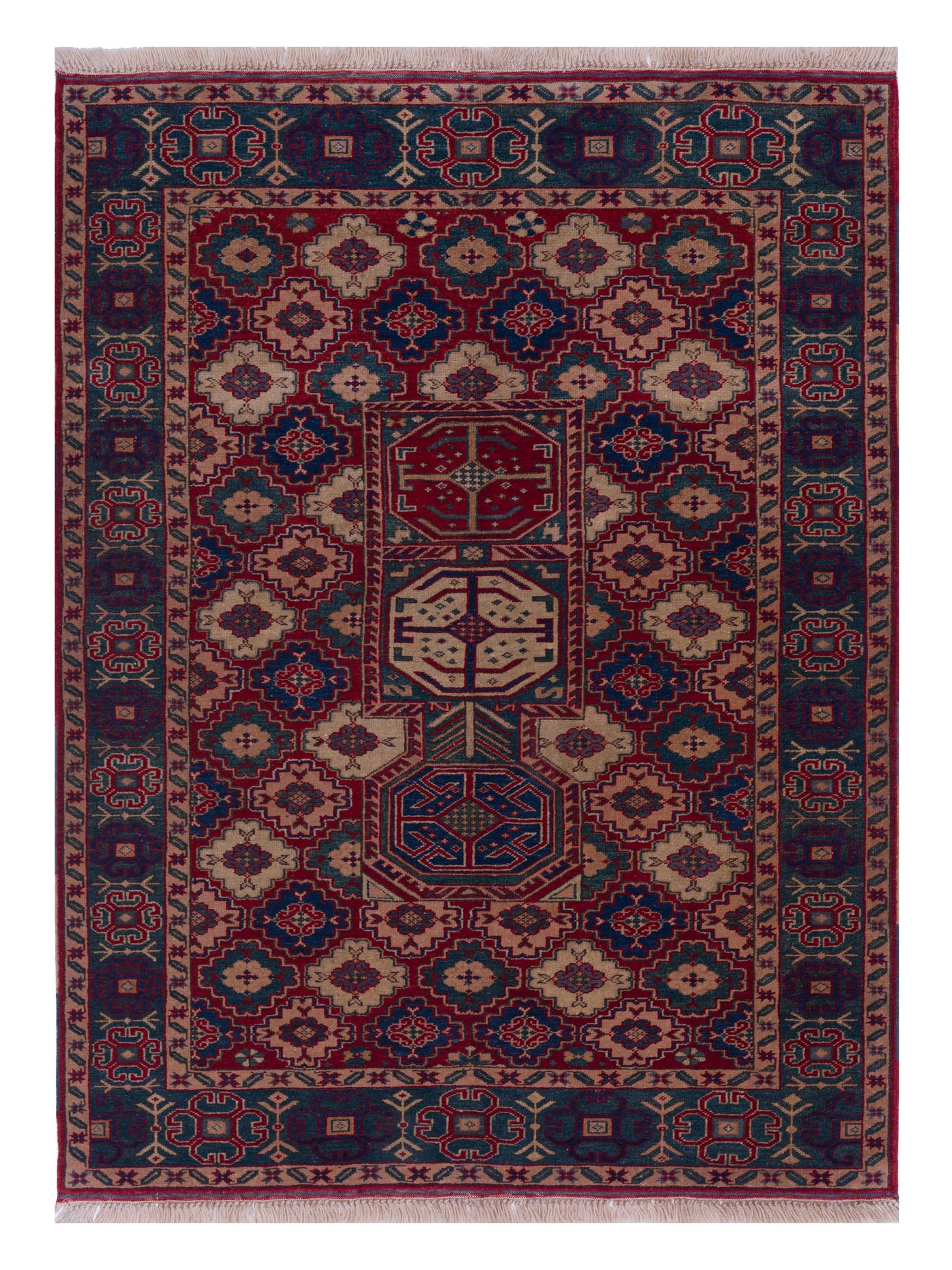 Turkish Shirwan 71392 Red Green 4.2x6.2 Hand Knotted Rug