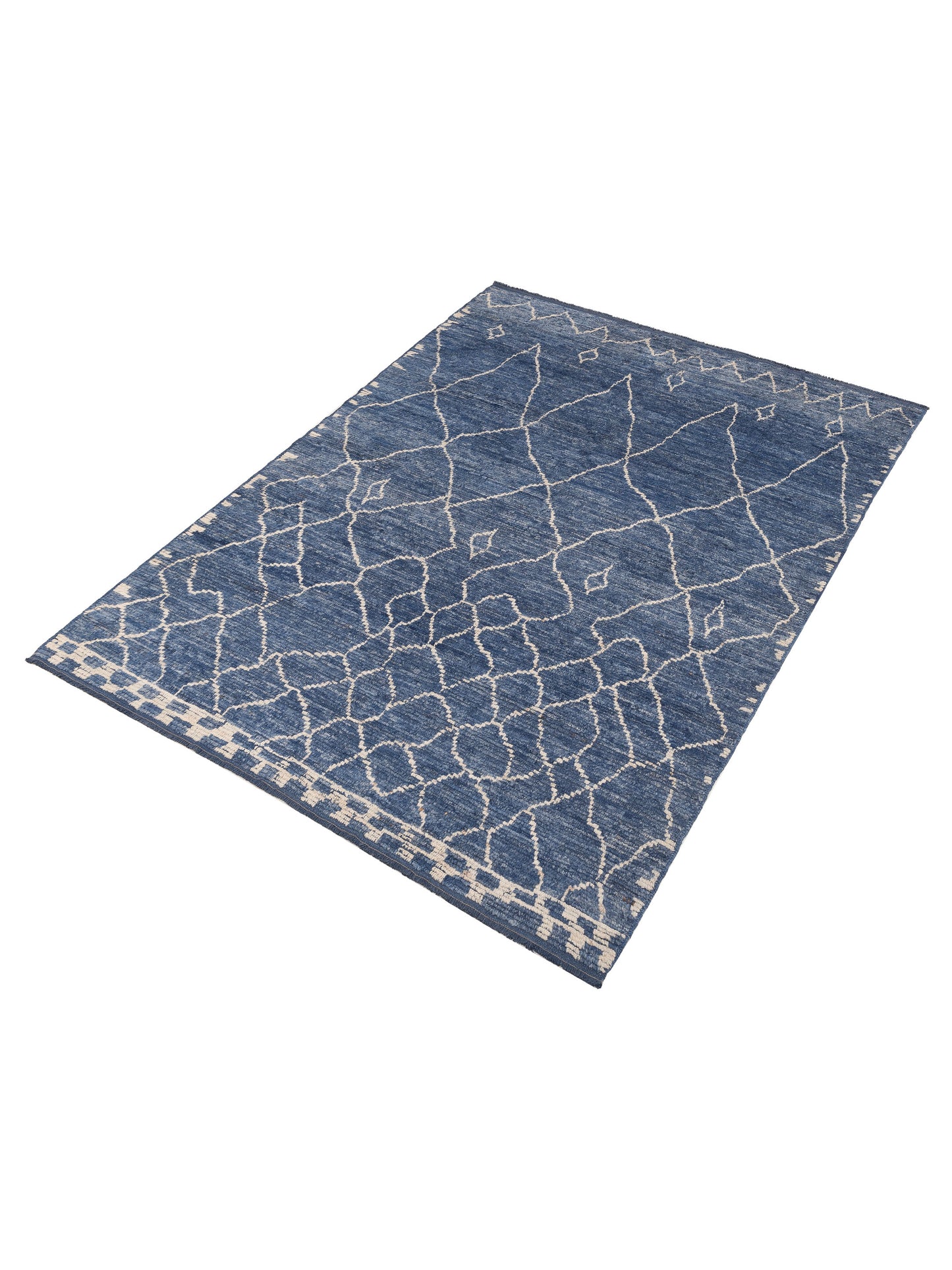 Berber Aspendos Blue Ivory 6.9x9.3 Hand Knotted Rug