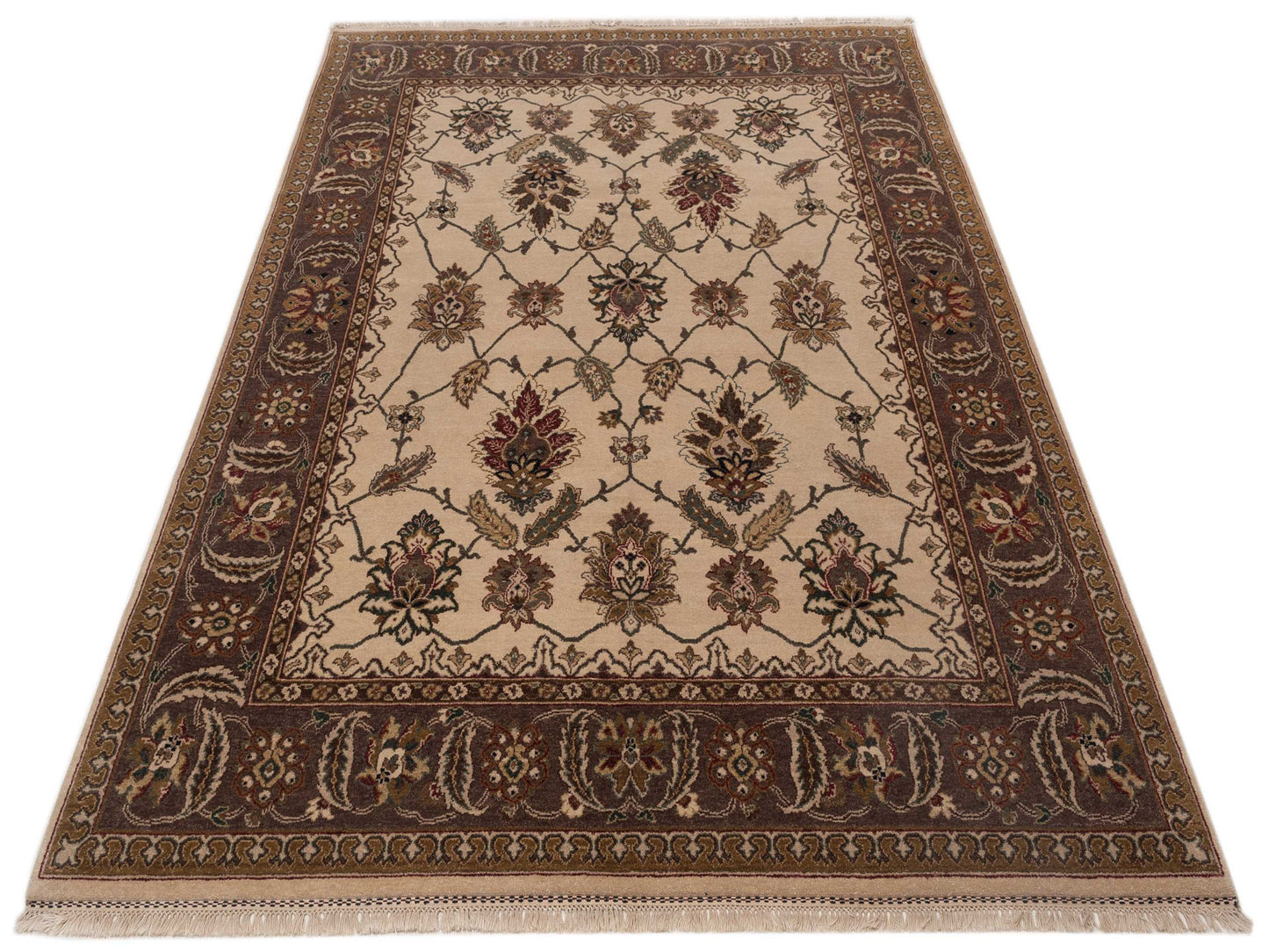 Jahan 85162 Ivory Purple 7.10x10.4 Hand Knotted Rug