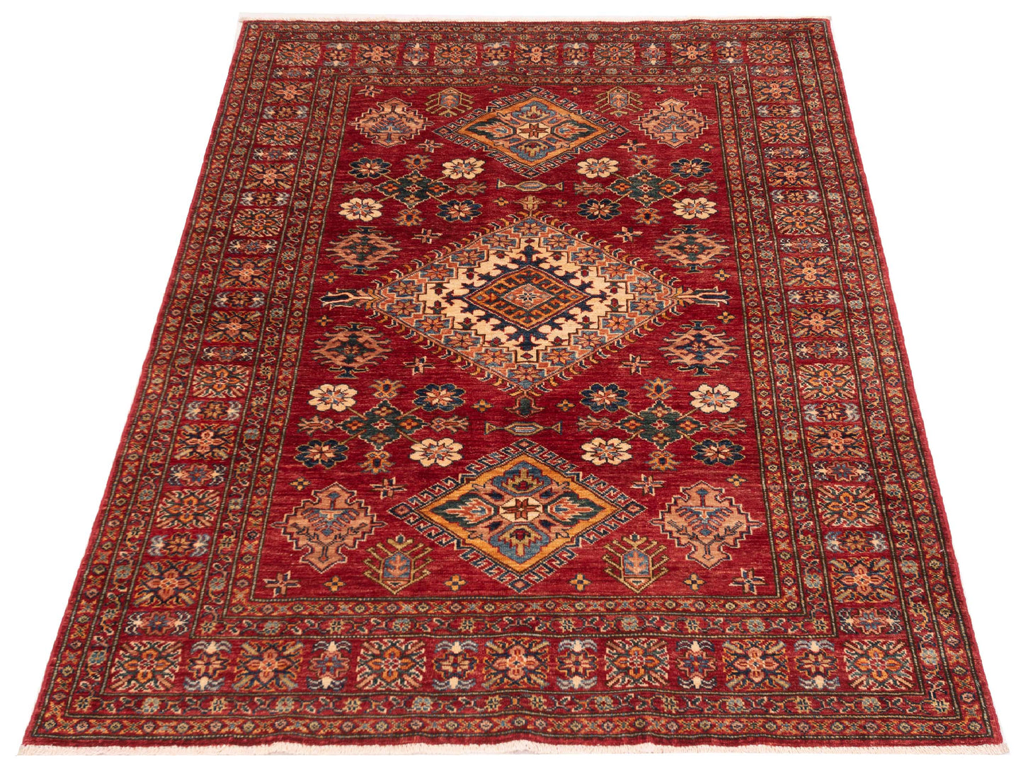 Artisan Kazak 148944 Red Ivory 5.1x6.8 Hand Knotted Rug
