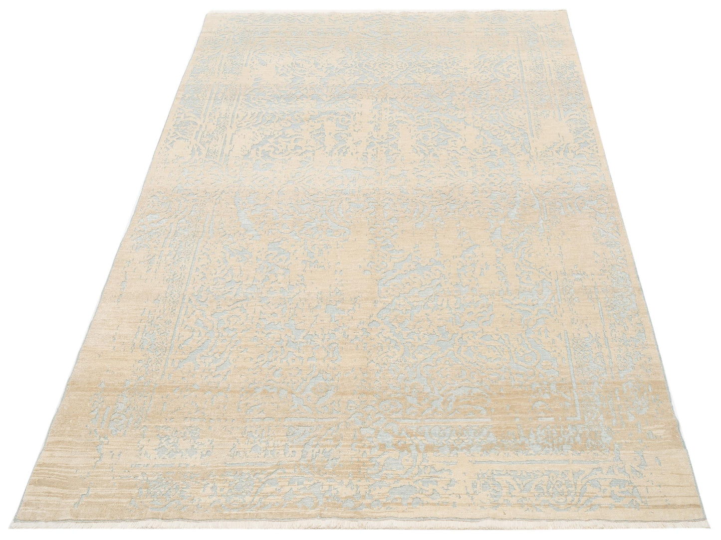 Defne Emet Ice Blue Beige 6.2x8.10 Hand Knotted Rug