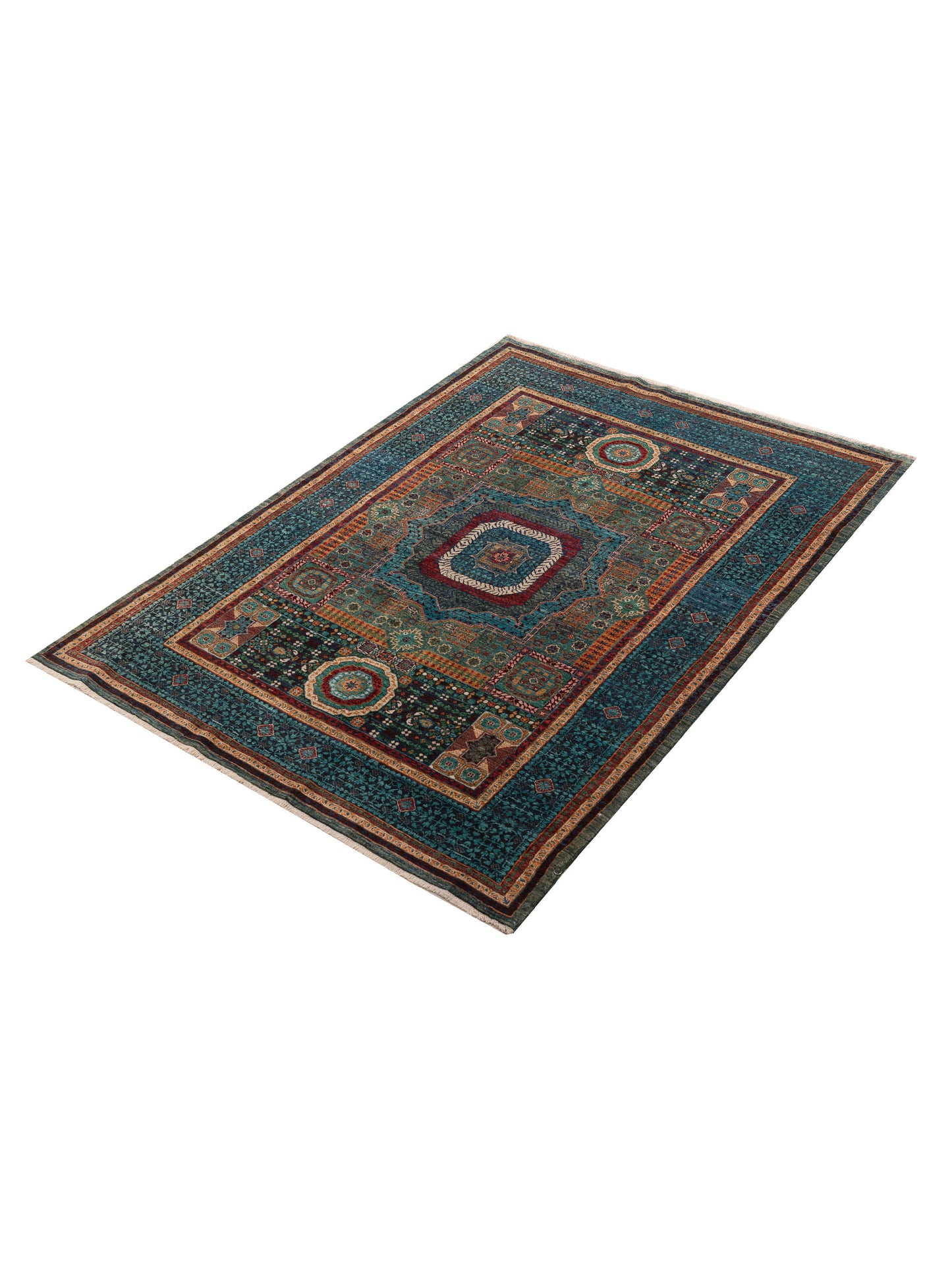 Artisan Mamluk 154635 Green Blue 5.9x7.11 Hand Knotted Rug