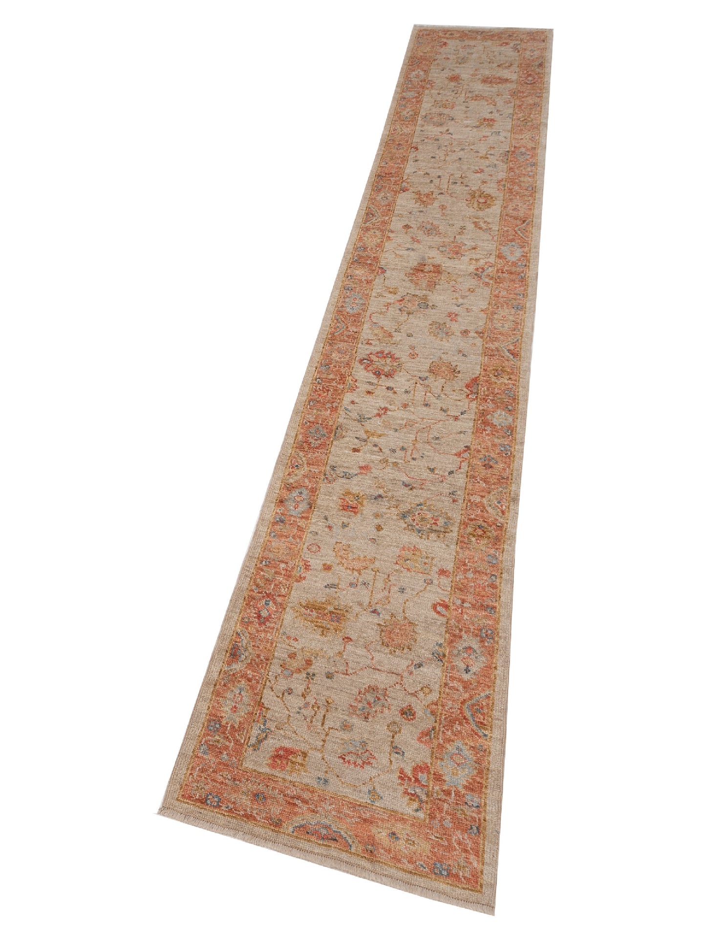 Angora Oushak 149645 Ivory Red 2.7x15.1 Hand Knotted Rug