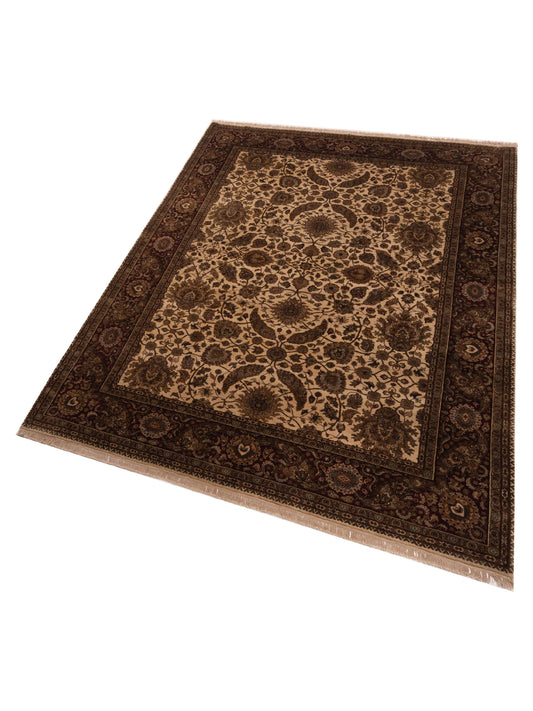 Crown 91551 Ivory Burgundy 9x12 Hand Knotted Rug