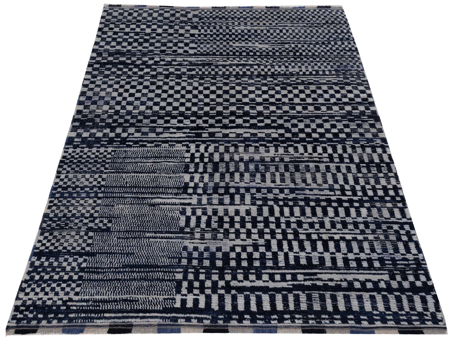 Atlas 149665 Ivory Dark Blue 6.1x8.8 Hand Knotted Rug