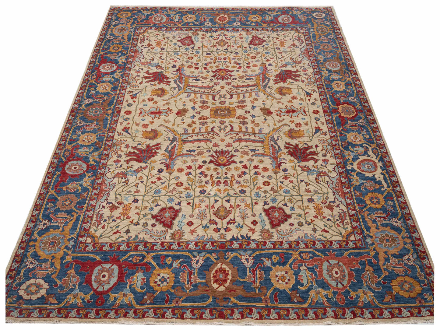 Antique Loom Fine 147223 Ivory Navy 10x11.3 Hand Knotted Rug