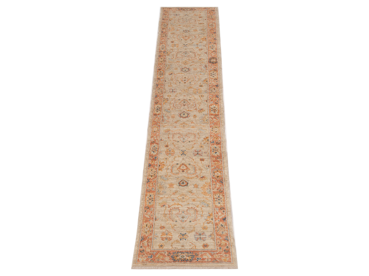 Angora Oushak 149615 Ivory Rust 2.7x13.7 Hand Knotted Rug