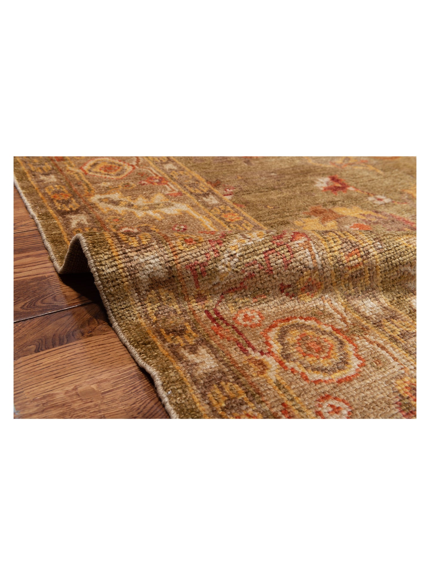 Angora Oushak 109650 Green Light Brown 6.3x12.4 Hand Knotted Rug