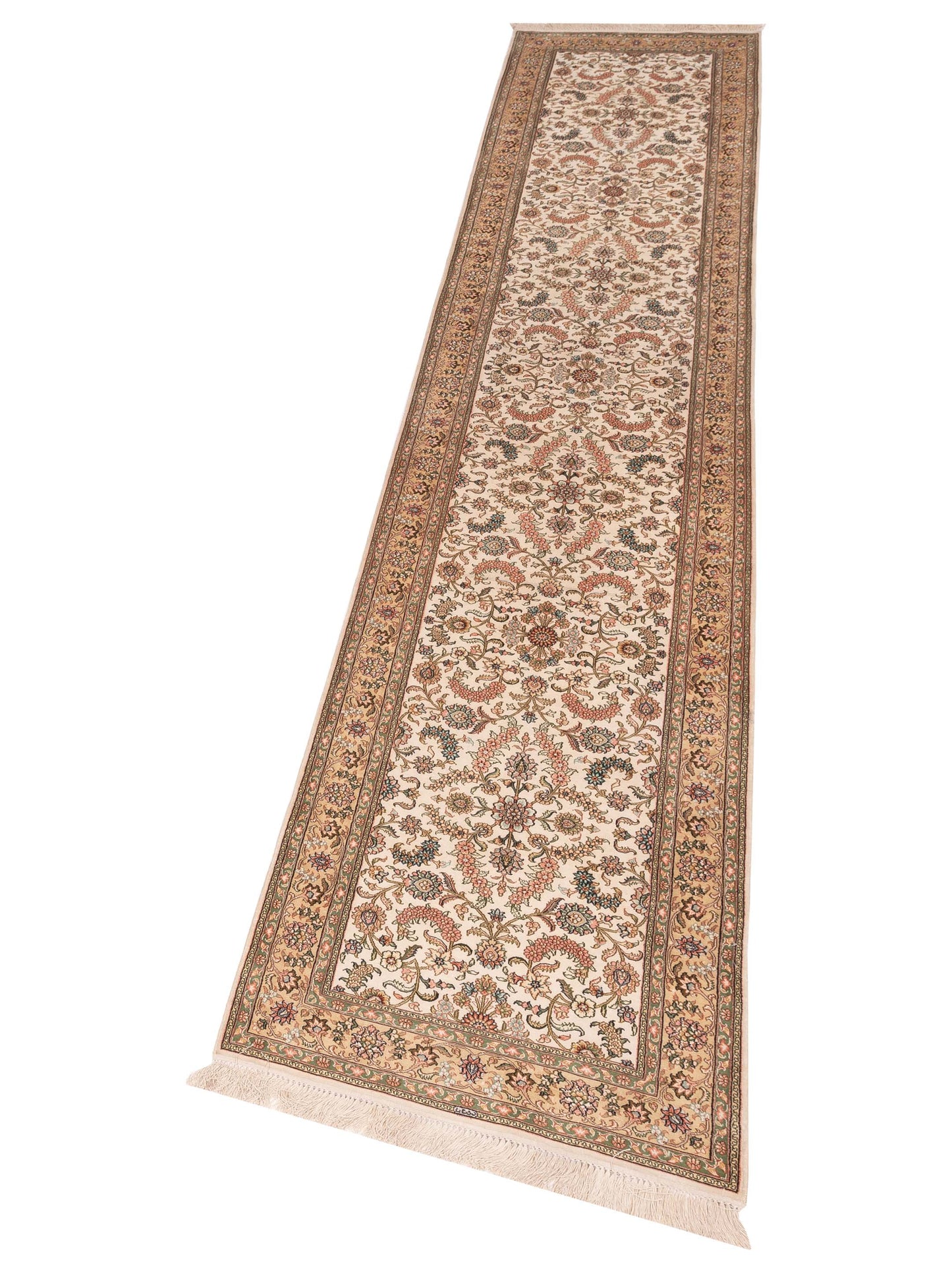 Pure Silk 114489 Ivory Gold 2.7x12.2 Hand Knotted Rug