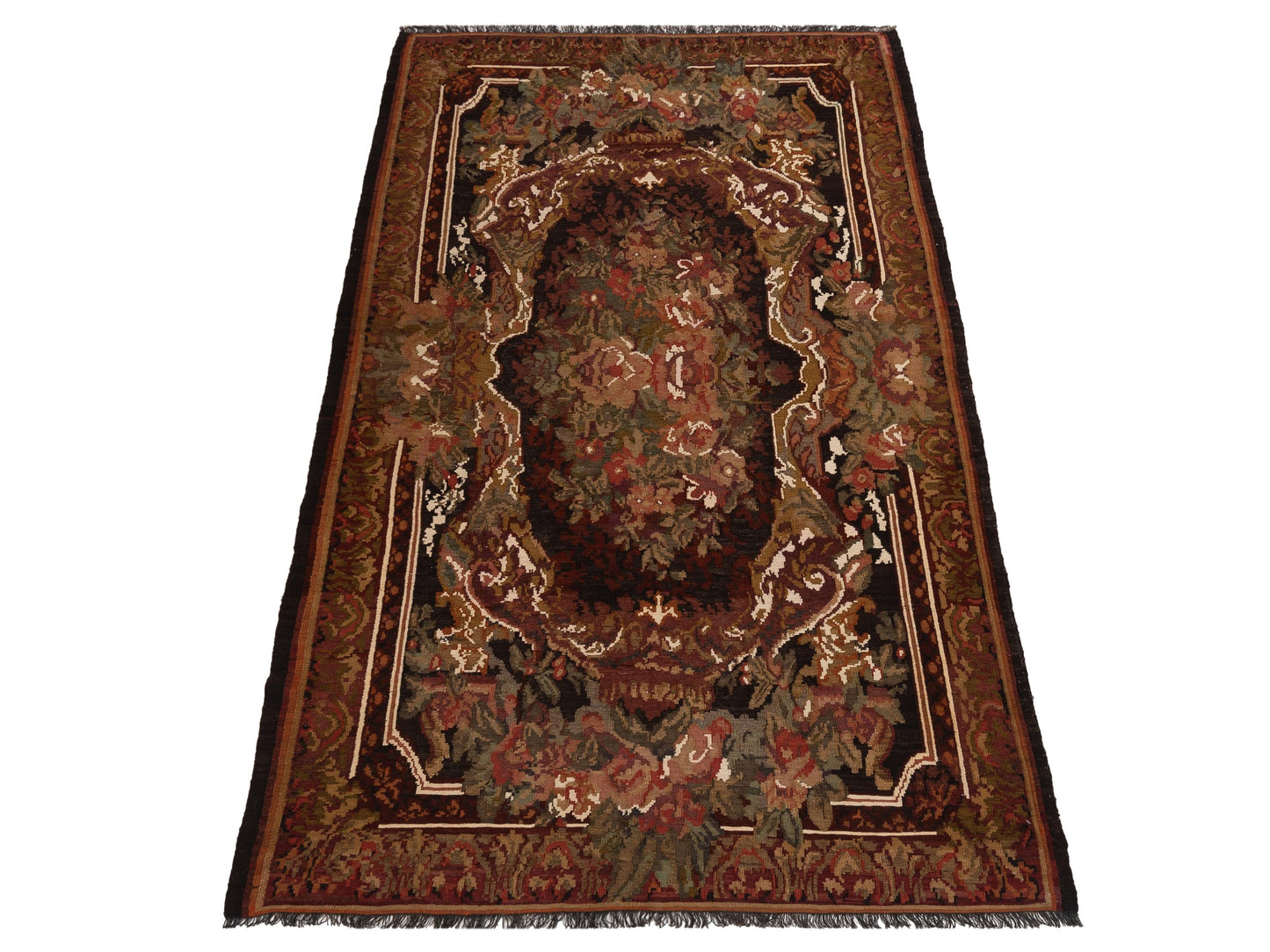 Old Basserabian Kilim 79803 Black Brown 6x10.2 Hand Woven Rug