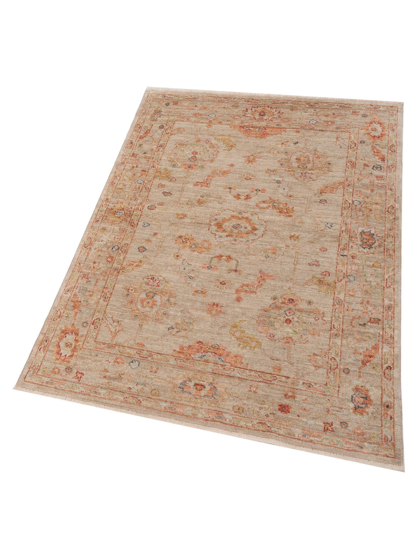 Angora Oushak 148261 Ivory Silver 4.11x6.6 Hand Knotted Rug