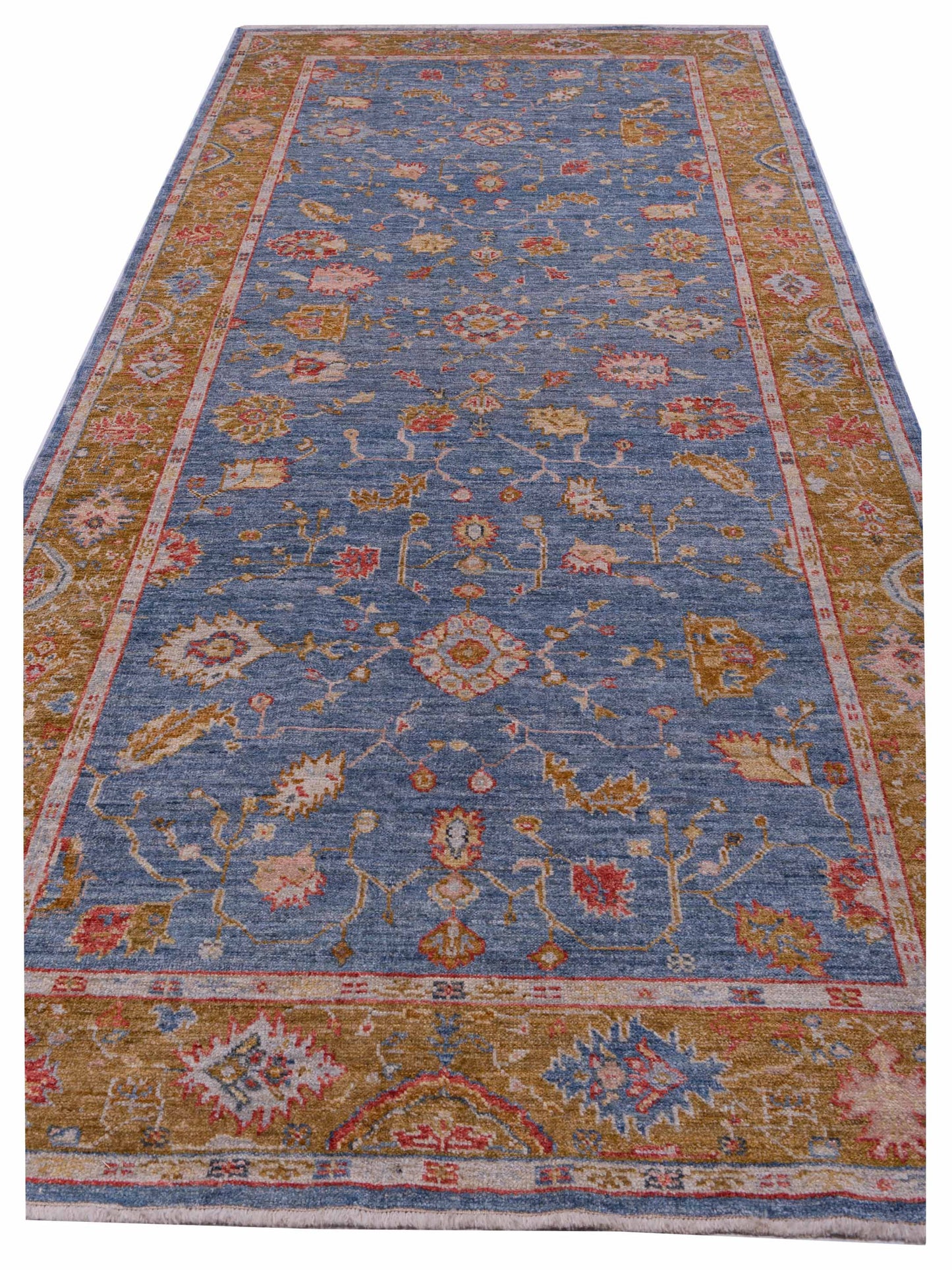 Angora Oushak 144638 Blue Brown 6.2x14.6 Hand Knotted Rug