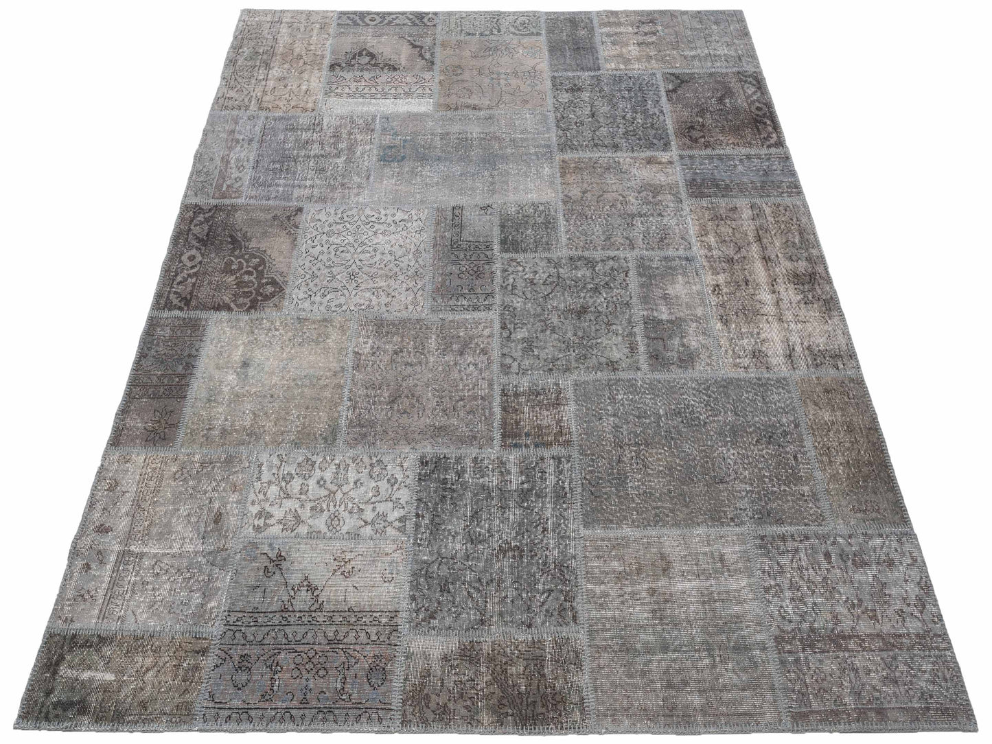 Turkish Vestige Patchwork 142764 Gray 8.3x9.10 Hand Knotted Rug