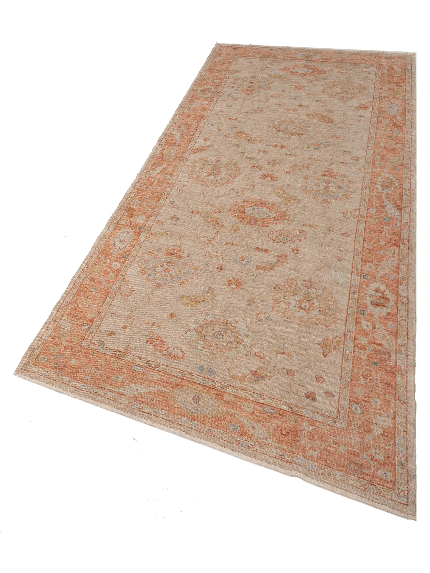 Angora Oushak 149291 Beige Rust 6.1x13.7 Hand Knotted Rug
