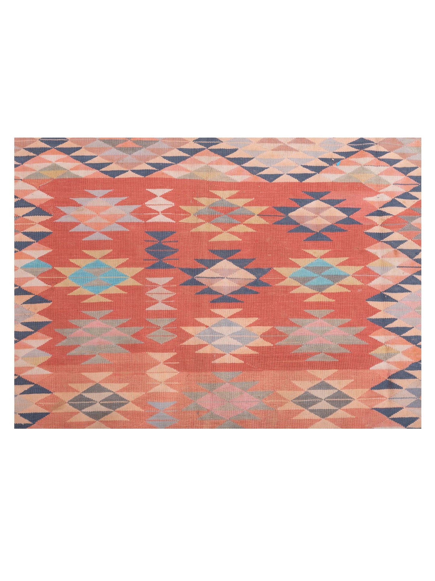 Old Afghan Dhurrie 904211 Blue Pink 9.4x13.3 Hand Woven Rug