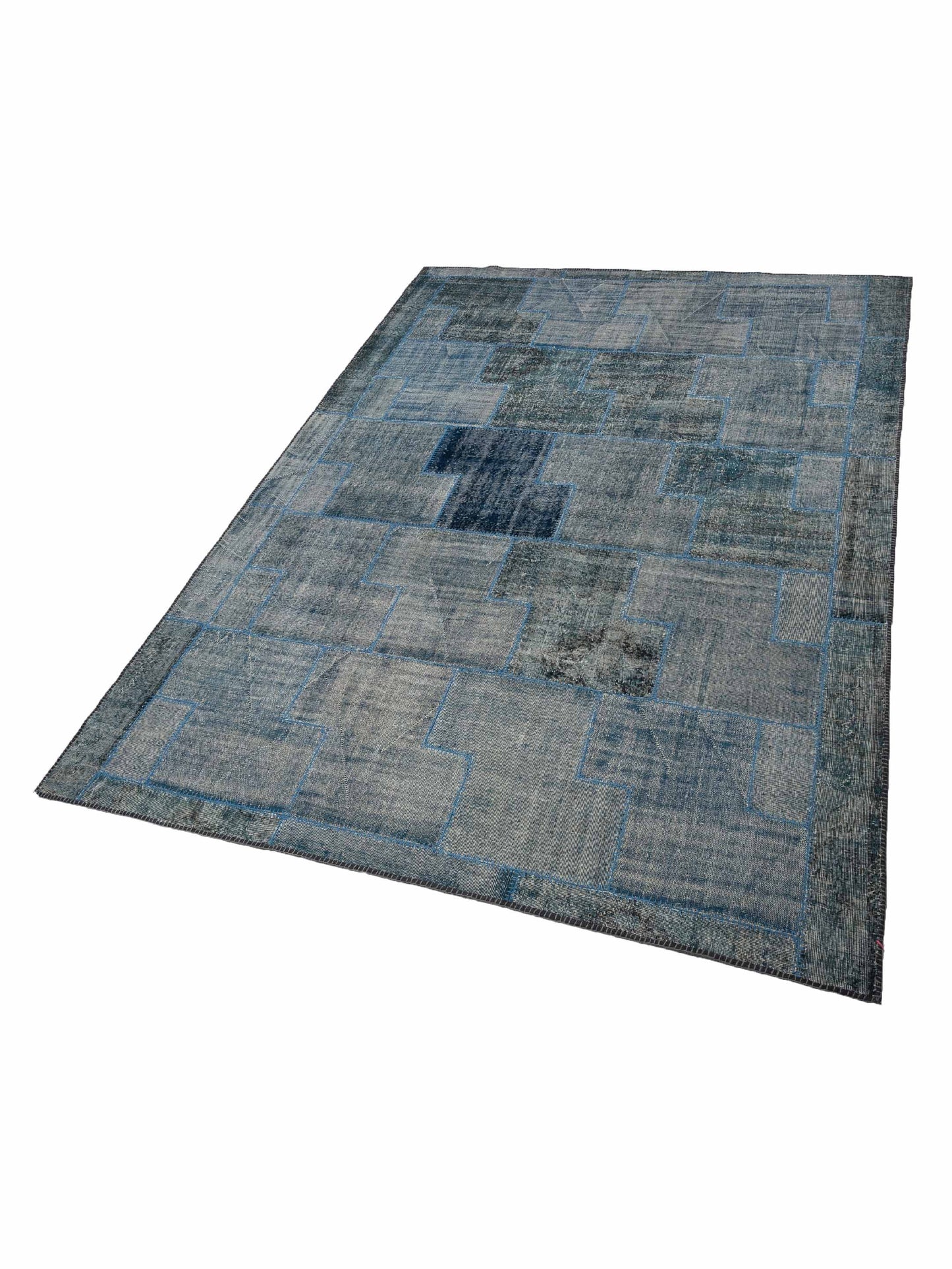 Turkish Vestige Patchwork 108965 Blue 10x14 Hand Knotted Rug