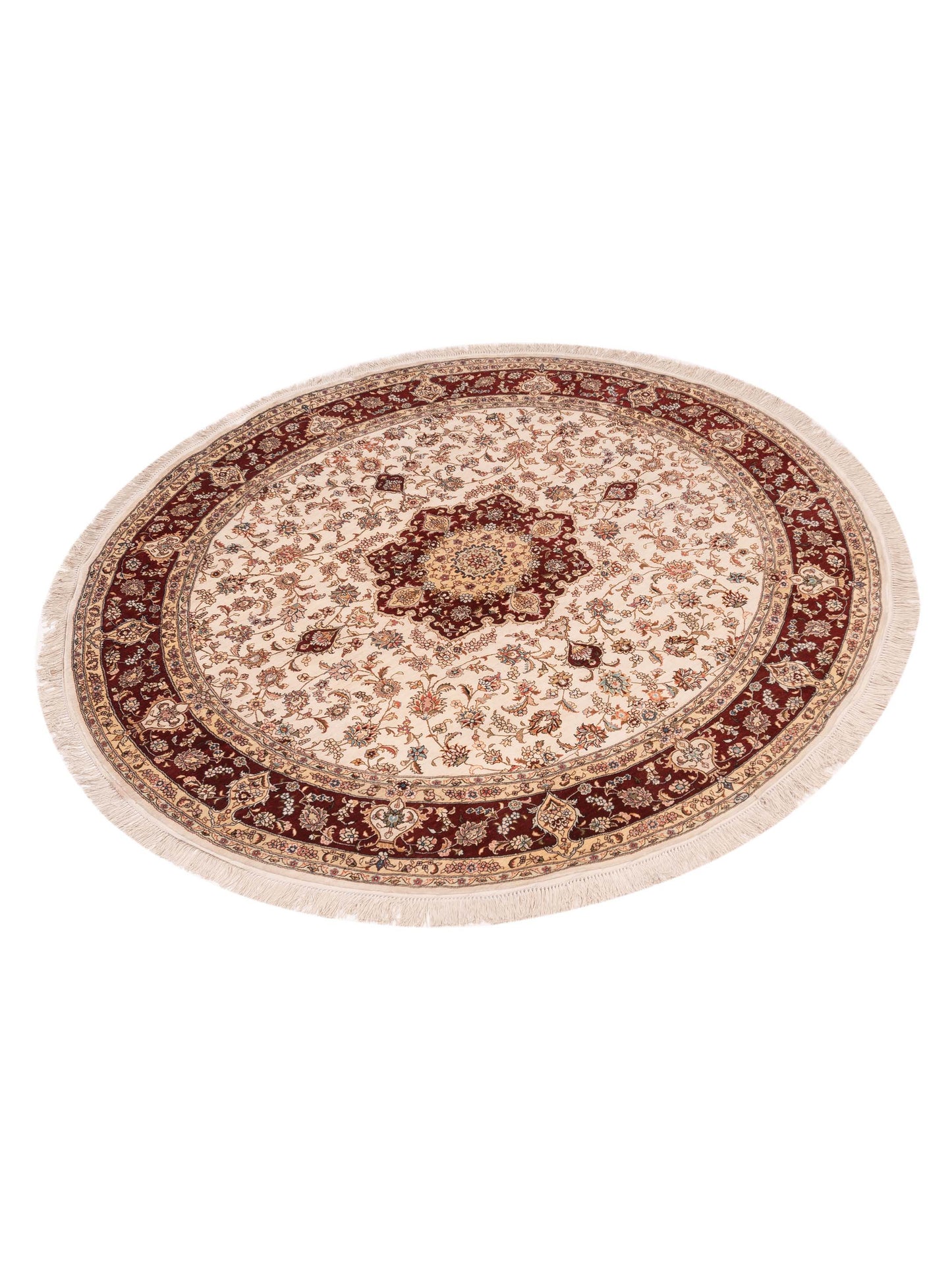 Pure Silk 118079 Ivory Red 6x6 Hand Knotted Rug