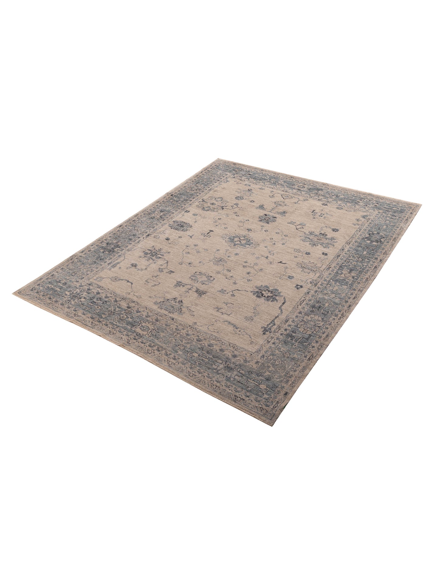 Angora Oushak 156154 Ivory Blue 8.1x10.1 Hand Knotted Rug