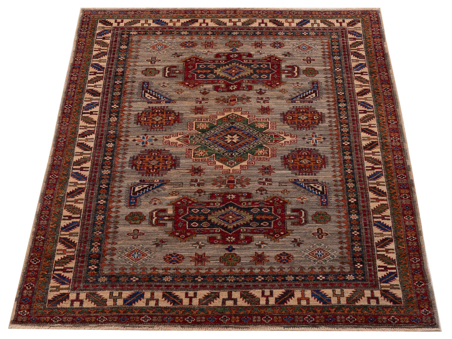 Artisan Kazak 155355 Gray Ivory 5.1x6.9 Hand Knotted Rug