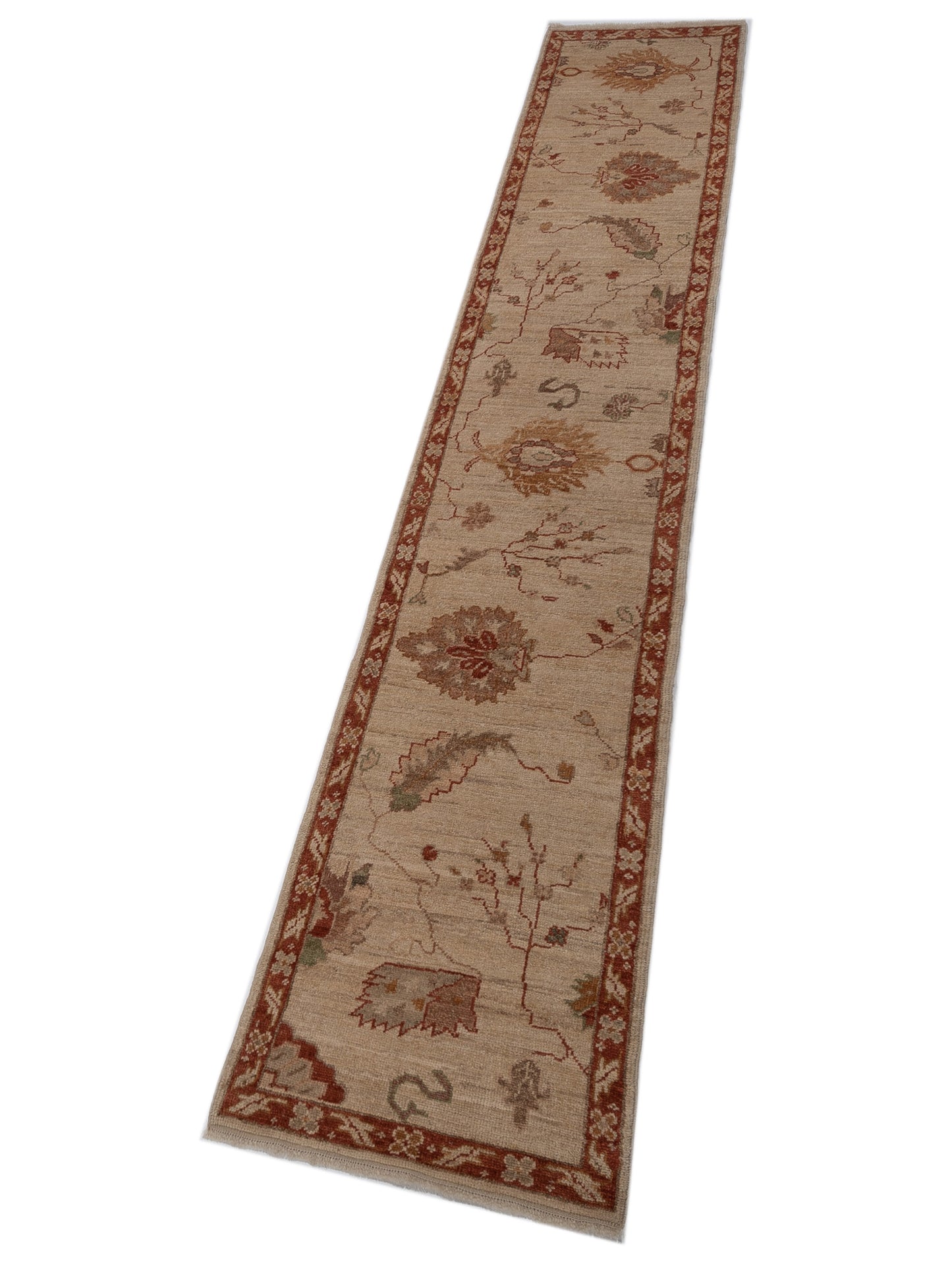 Angora Oushak 121953 Ivory Rust 2.4x13.8 Hand Knotted Rug