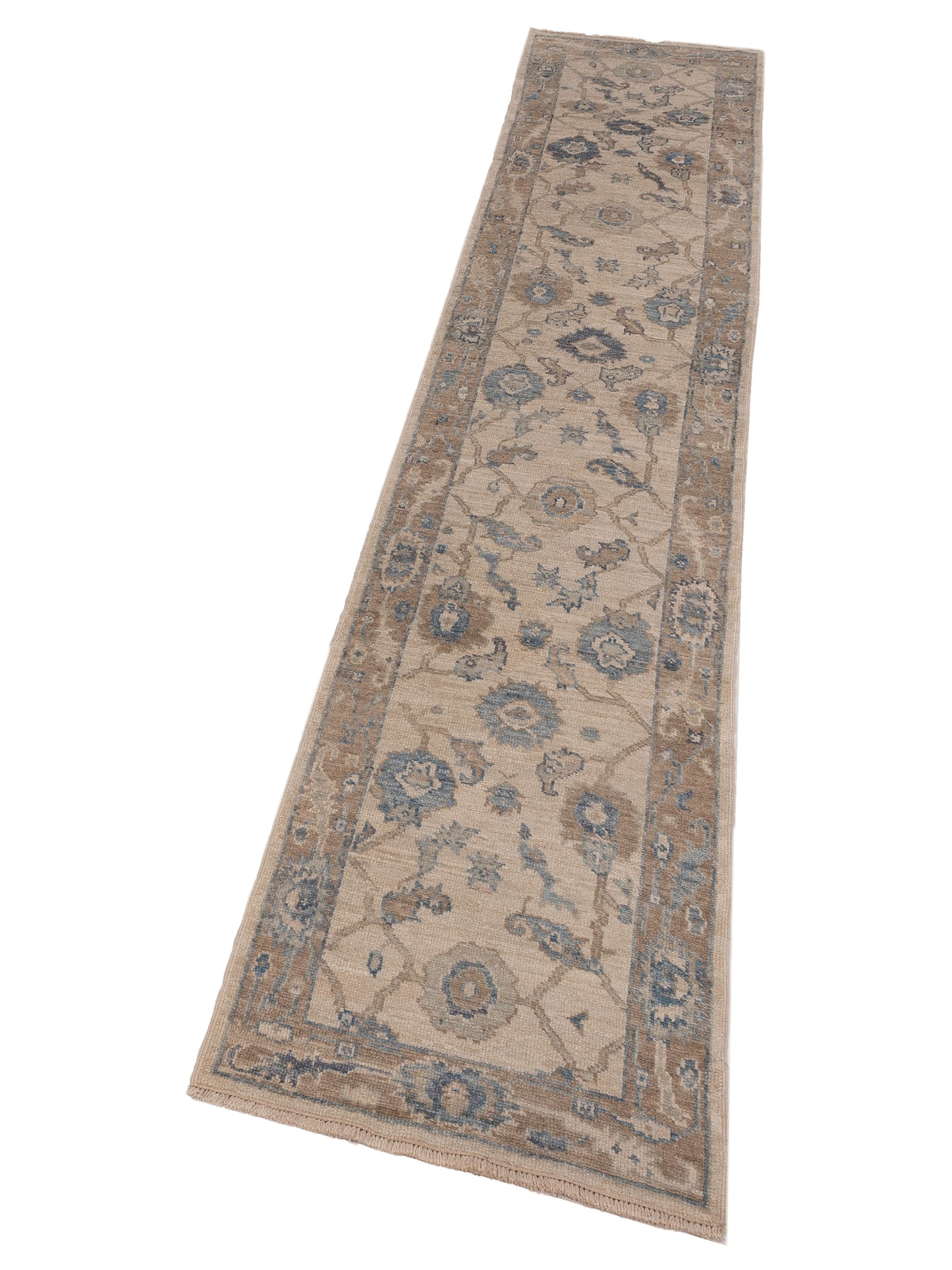 Angora Oushak 150211 Ivory Brown 2.7x13.5 Hand Knotted Rug
