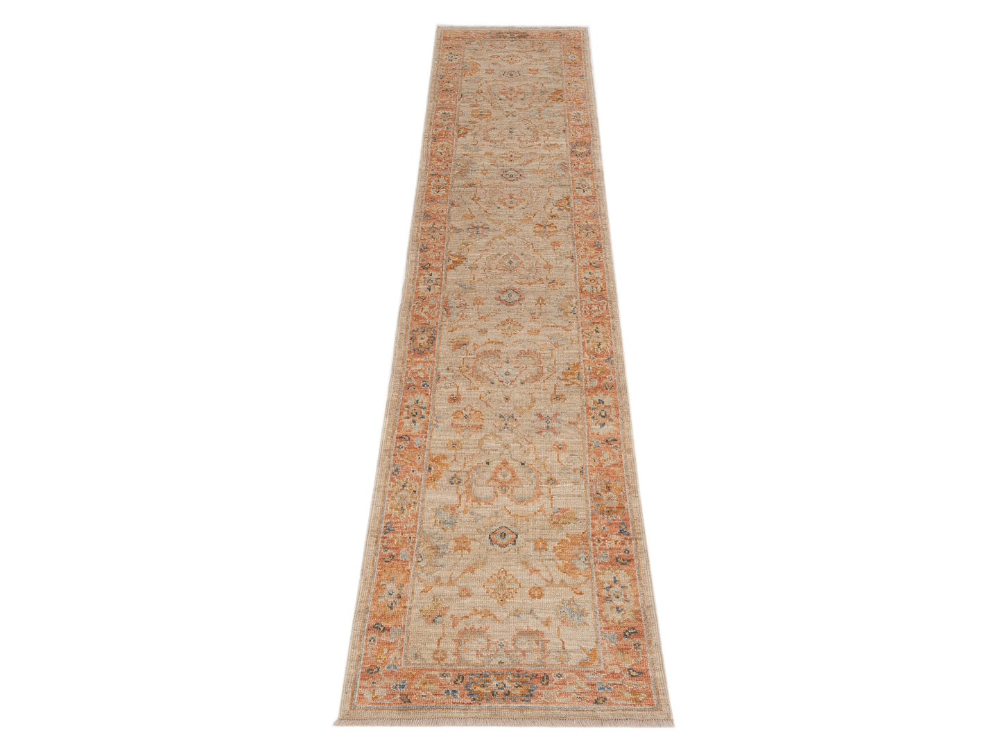 Angora Oushak 149605 Ivory Rust 2.6x12.1 Hand Knotted Rug