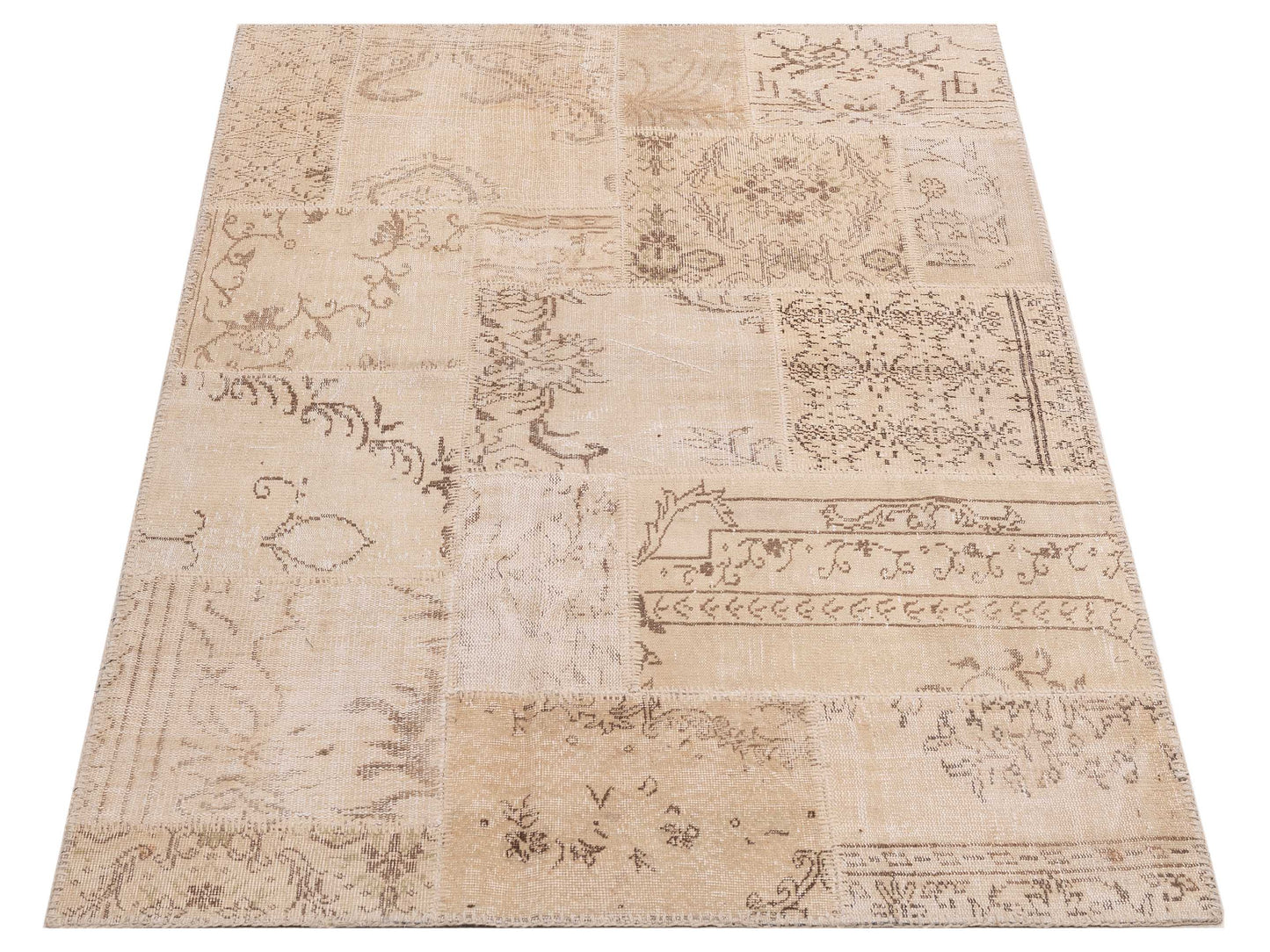 Turkish Vestige Patchwork 154357 Ivory Ivory 4.11x7.10 Hand Knotted Rug