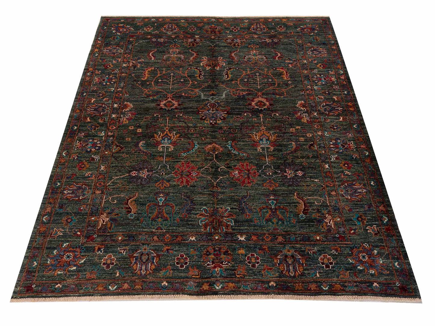 Sultan 155342 Green Green 5.2x6.7 Hand Knotted Rug