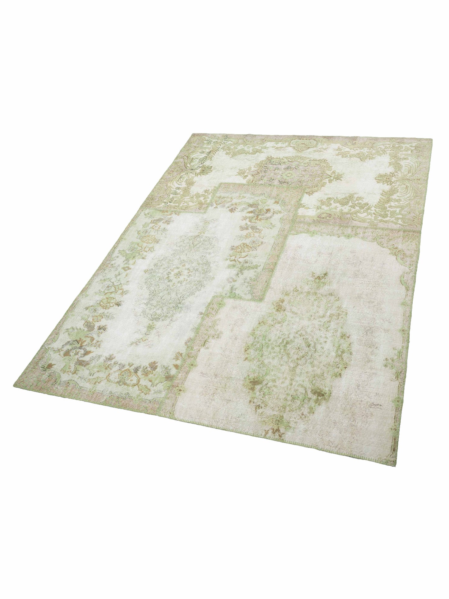 Turkish Vestige Patchwork 146038 Ivory Green 9.1x12 Hand Knotted Rug