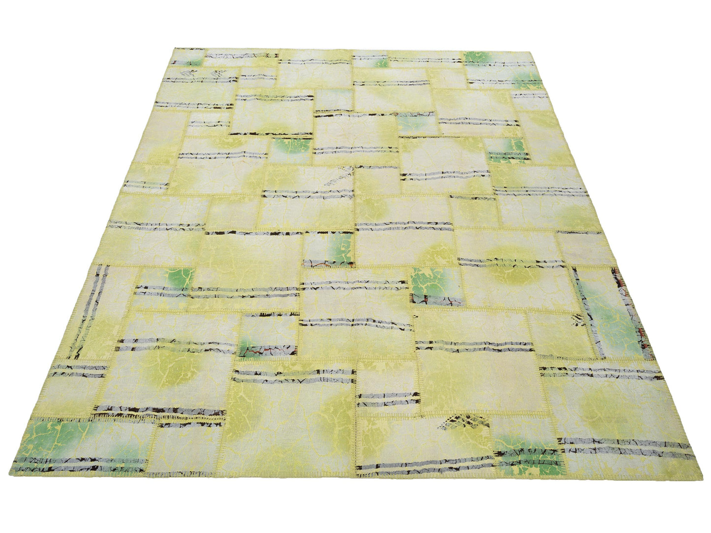 Turkish Vestige Patchwork 142794 Light Green 8.3x9.9 Hand Knotted Rug
