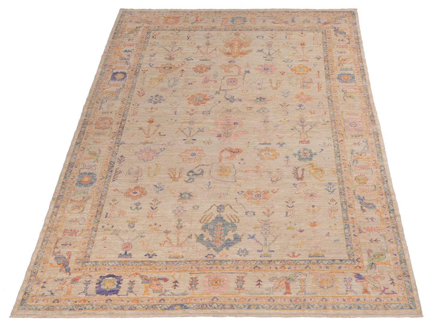 Angora Oushak 150469 Beige Beige 9.9x13.5 Hand Knotted Rug