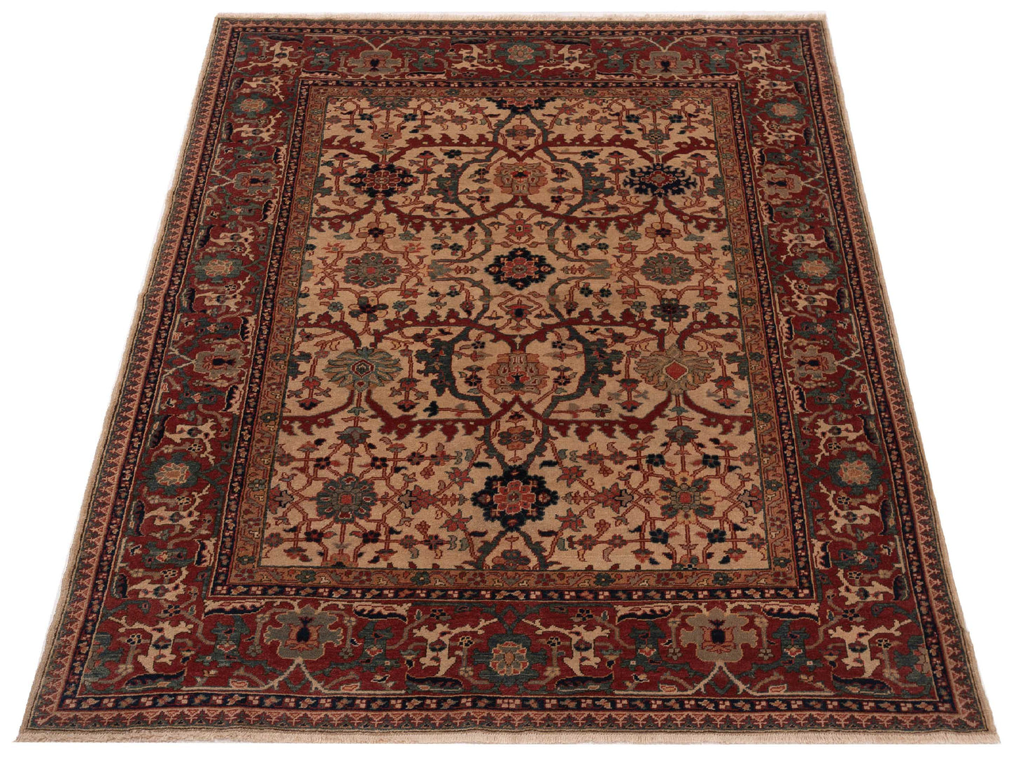 Antique Loom 147424 Ivory Red 6.6x8 Hand Knotted Rug